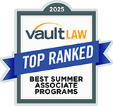 VaultLaw Badge with Text: Top Ranked Best Summer Associate Programs 2024 VaultLaw Top Ranked Best Summer Associate Programs 2024
